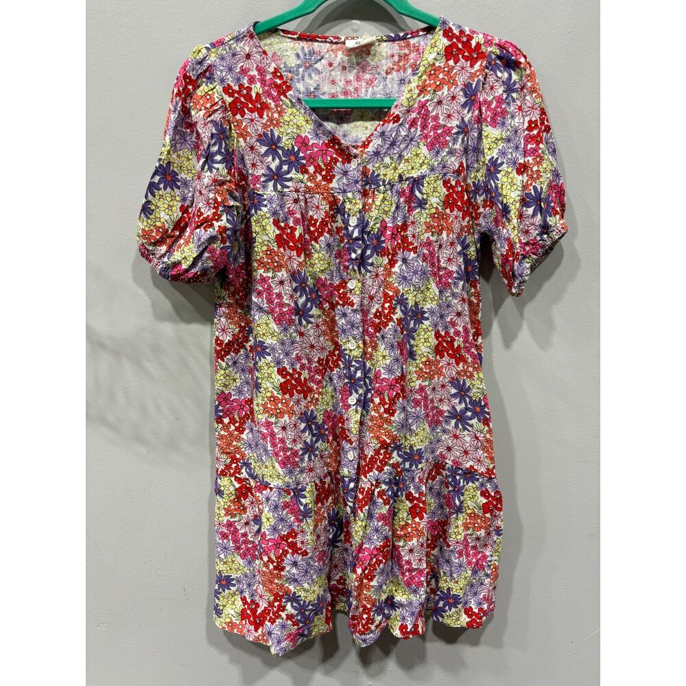 Cotton On Kids Linen Blend Floral Dress Girls Size 14 Loose fit